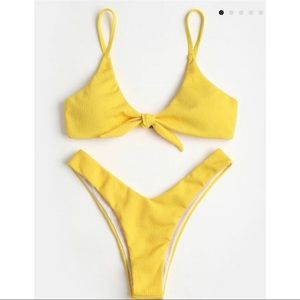 Zaful Knotted Ribbed High Cut Bikini Set